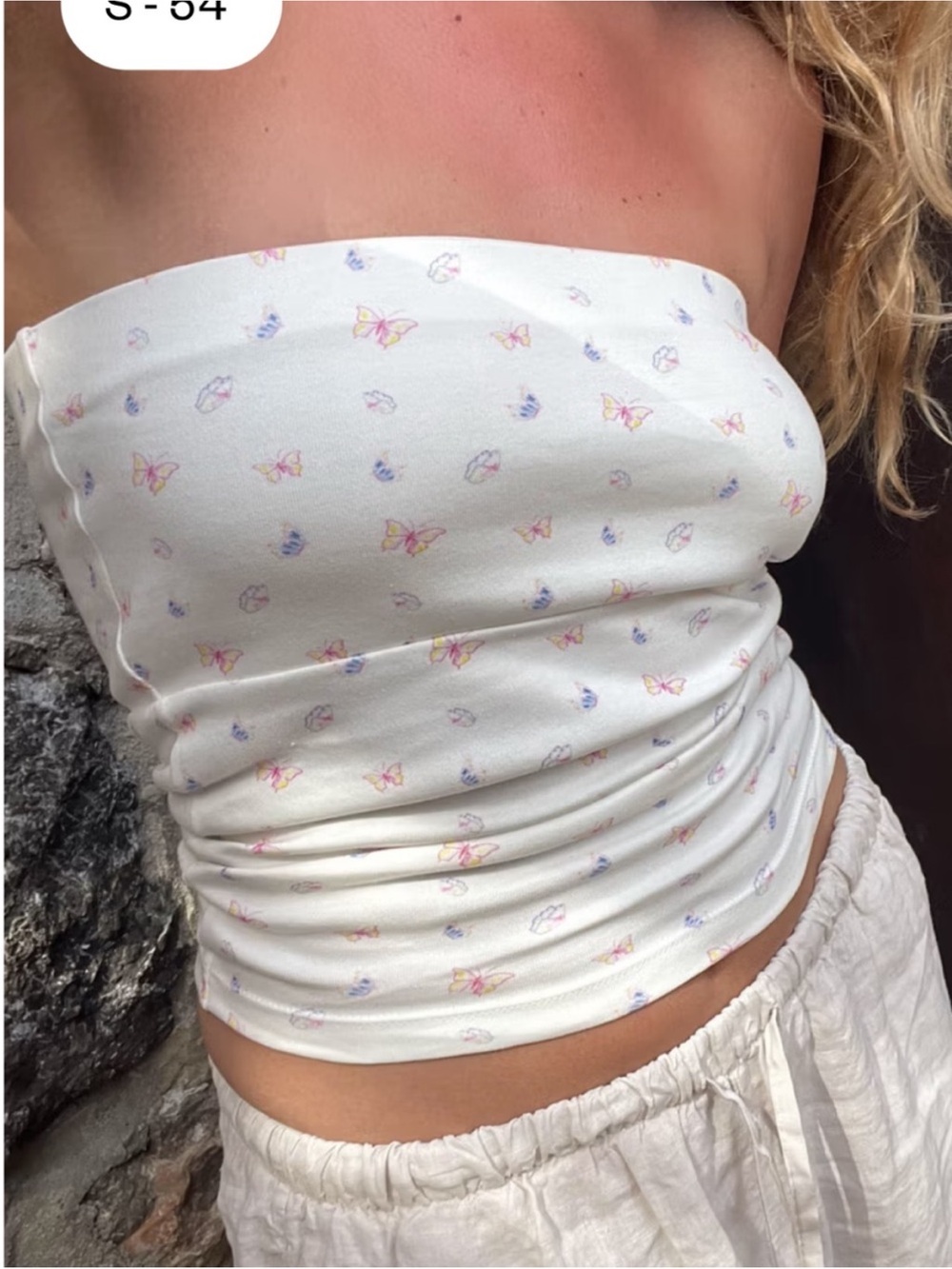 Djerf Avenue White Butterfly Print tube Top size xs